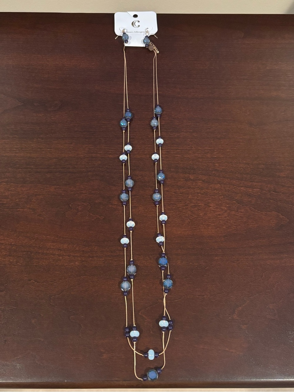 Charming Charlie Necklace and Earrings Set Blue and Gold Tone Hypoallergenic